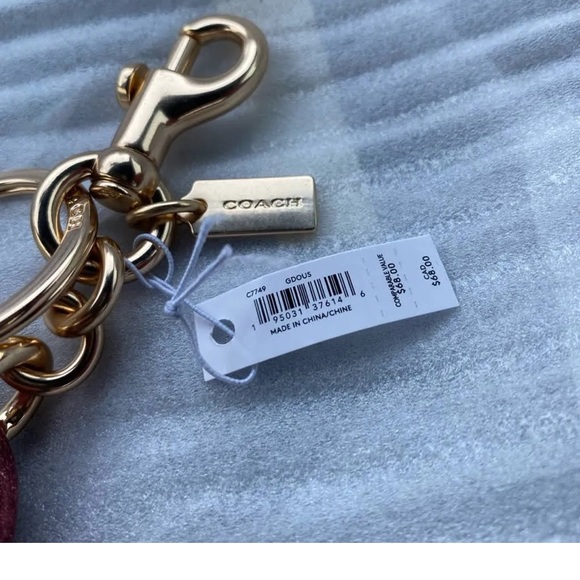 NWT Coach Signature Bag Charm Keyring pink & gold - Picture 3 of 4